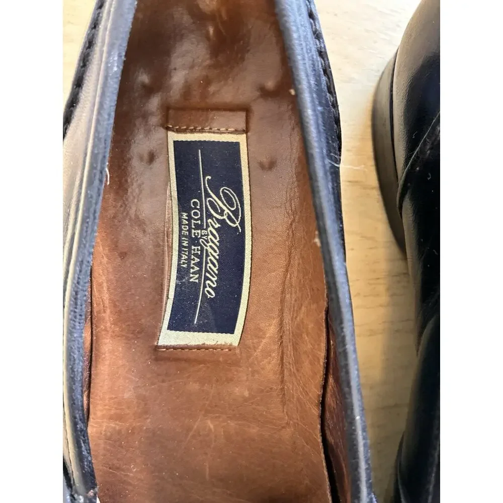 Vintage Bragano Cole Haan Italy Men 9.5 N Black Leather Dress Shoe Penny Loafers